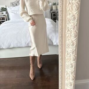 Quince Women's Champagne Silk Midi Skirt XS 🥂 Bias Cut Washable Elastic ✨ EUC